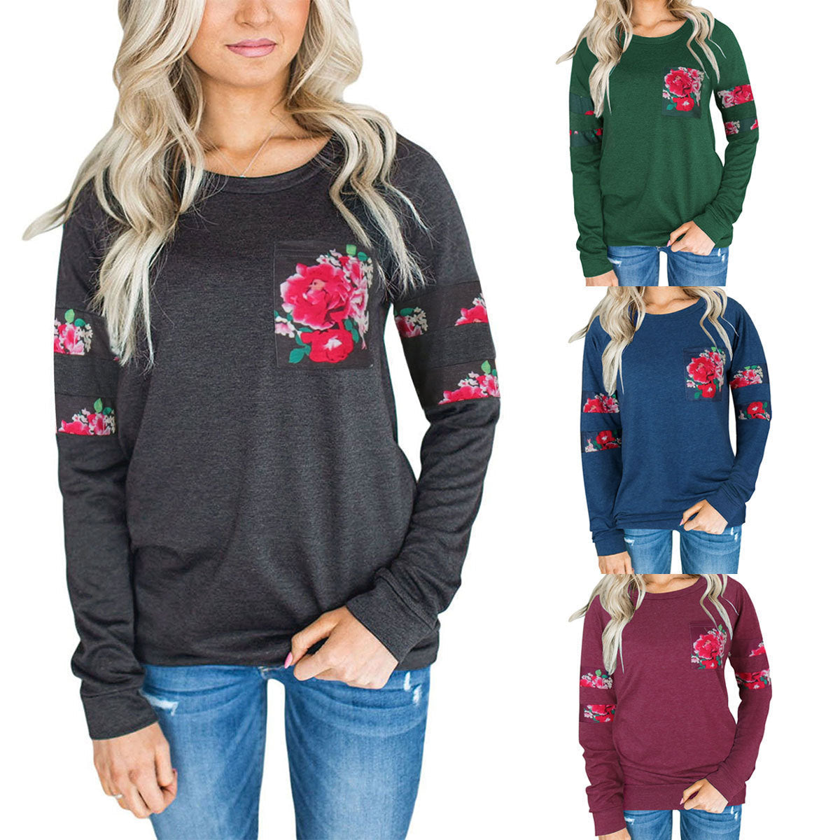 Damen Sweatshirt mit floralem Design und komfortablem Schnitt R&B