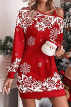 R&B | Weihnachts-Schneeflocke Kalt-Schulter Lockeres Sweatshirt Mini Kleid