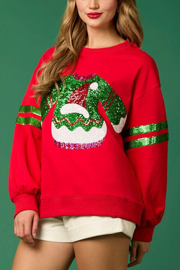 R&B | Weihnachts-Pailletten-Rundhals-Lässiger Sweatshirt
