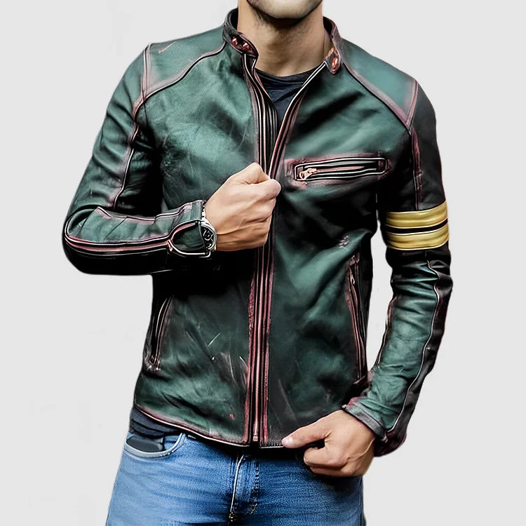 R&B Stehkragen Farbe Block Biker Zip Up jacke