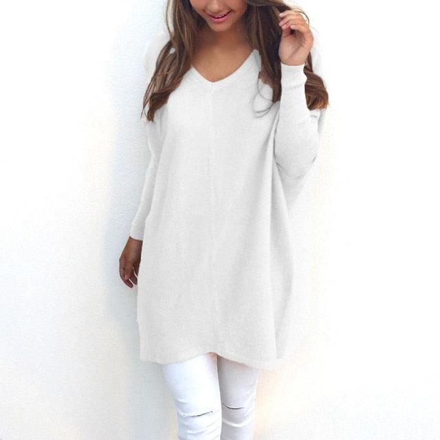 R&B - Sweater |Eleganter langer Pullover mit V-Ausschnitt für Damen