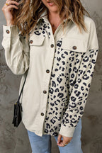 R&B | Double Take Leopard Print Pocketed Cord-Jacke