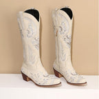 R&B | Bestickte Western Denim Retro Damen Knielange Stiefel