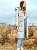 R&B | Damen Lange Winter Pufferjacke mit Kapuze