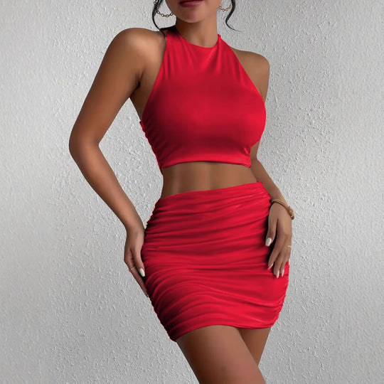 R&B | Ärmelloses Neck Tube Top Weste Hip Wrap Set