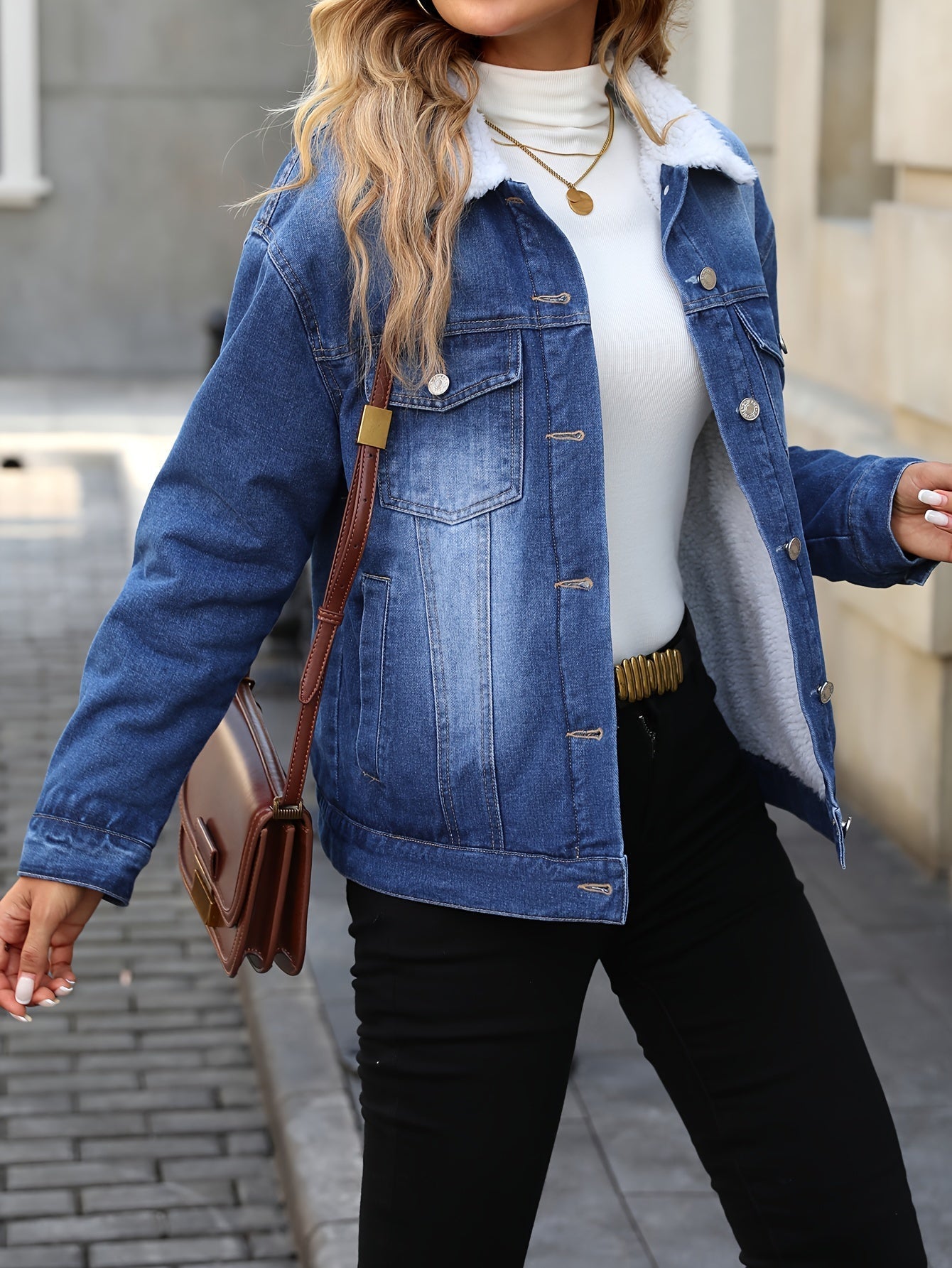 R&B | Denimjacke mit Fleecekragen Baumwolle Warm und Stilvoll