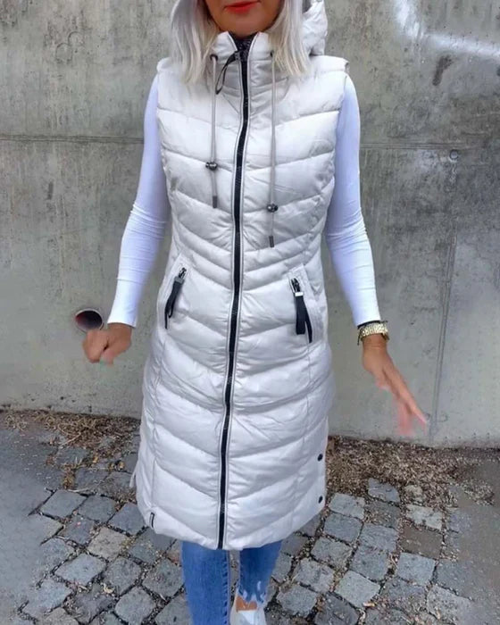 R&B | Ärmellose, Lässige Steppjacke mit Kapuze und Reißverschluss