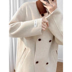 R&B | Wollmischung Lange Jacke mit Braunem Kragen für Damen