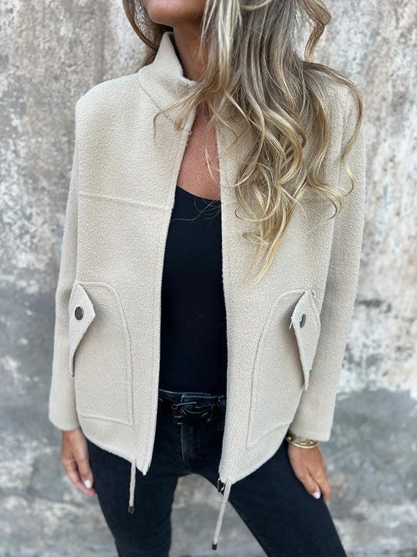 R&B | Fleecejacke mit strukturiertem Stehkragen