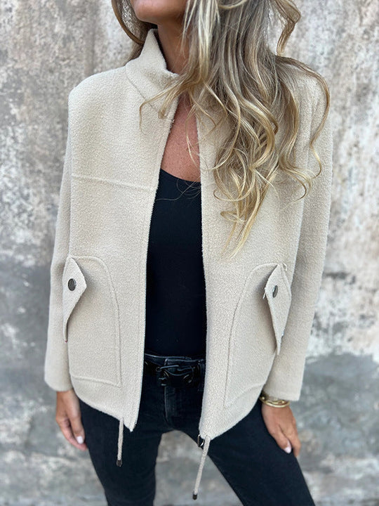 R&B | Fleecejacke mit strukturiertem Stehkragen