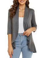 R&B | Einfarbige Strickjacke mit siR&Ben Viertelärmeln und Rüschenrand