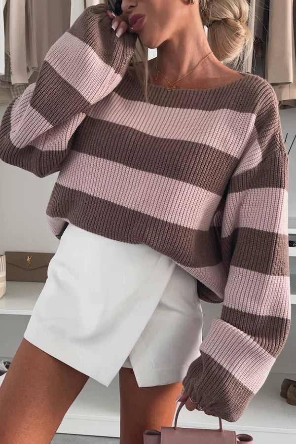 R&B | gestreifter Strickpullover mit Rundhalsausschnitt