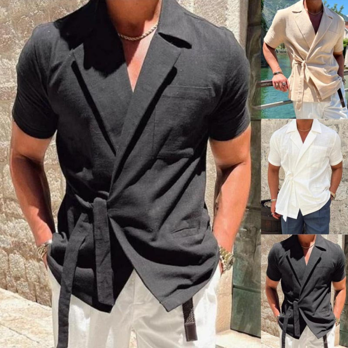 R&B | Leinen Anzug Revers Krawatte Hemd Jacke