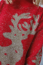 R&B | Weihnachtsmuster Gestrickter Rundhalsausschnitt Langarmpullover