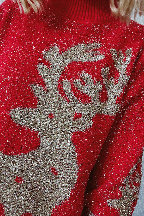 R&B | Weihnachtsmuster Gestrickter Rundhalsausschnitt Langarmpullover