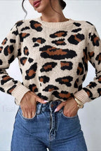 R&B | Pullover mit Farbfeld und Leopardenmuster und Rundhalsausschnitt