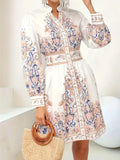 R&B | Urlaub Maxikleid Mit V-Ausschnitt und Langen Ärmeln in Blumenmuster