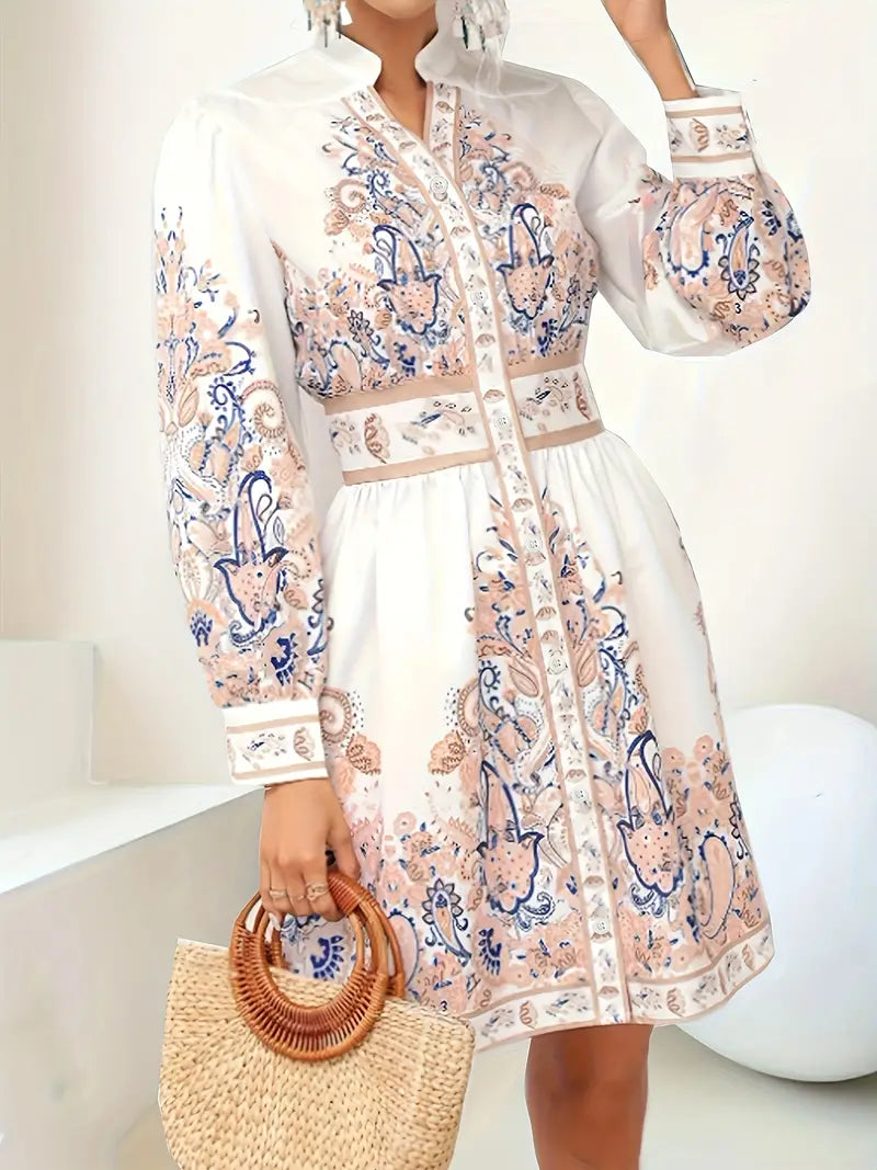 R&B | Urlaub Maxikleid Mit V-Ausschnitt und Langen Ärmeln in Blumenmuster