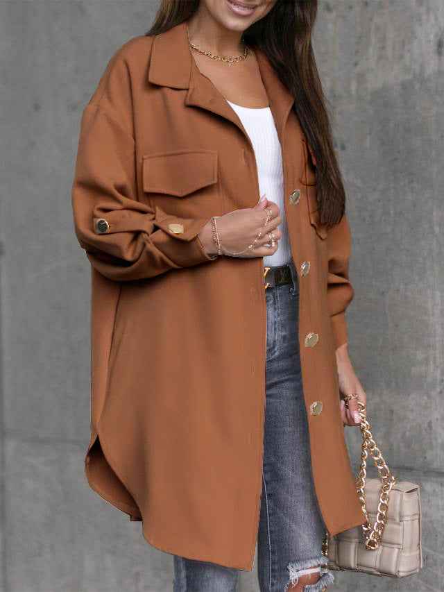 R&B | Lange Hemdjacke mit Knöpfen, Wollkragen und Revers