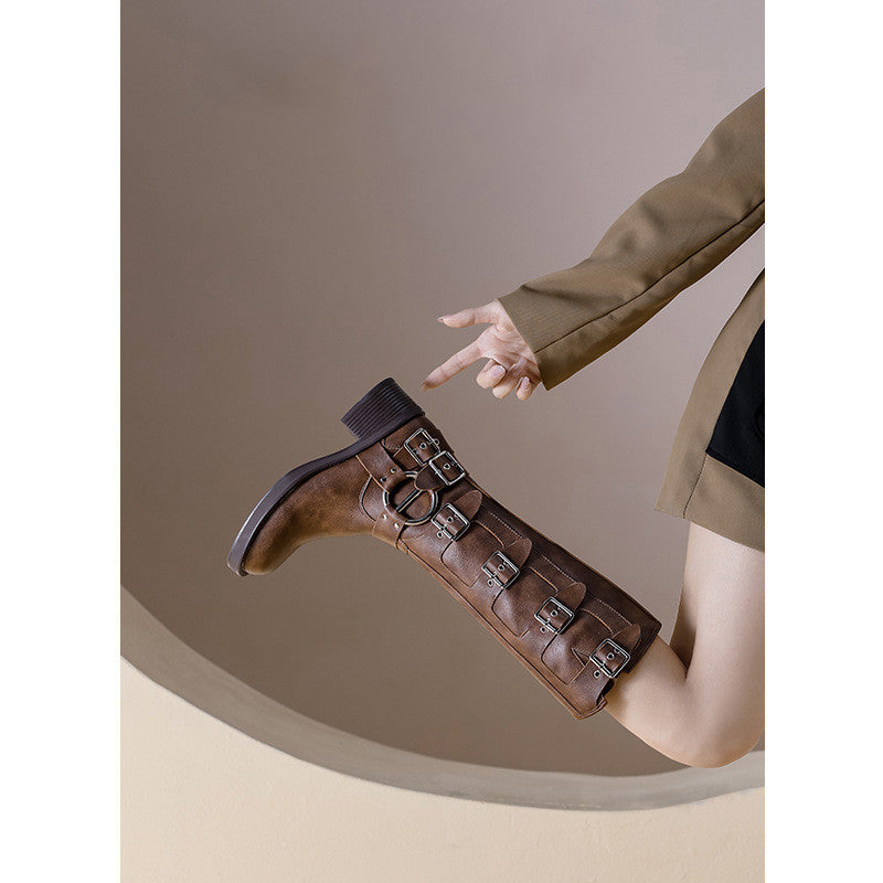 R&B | Frauen Sommer Gürtel Schnalle Chunky Absatz Martin Stiefel