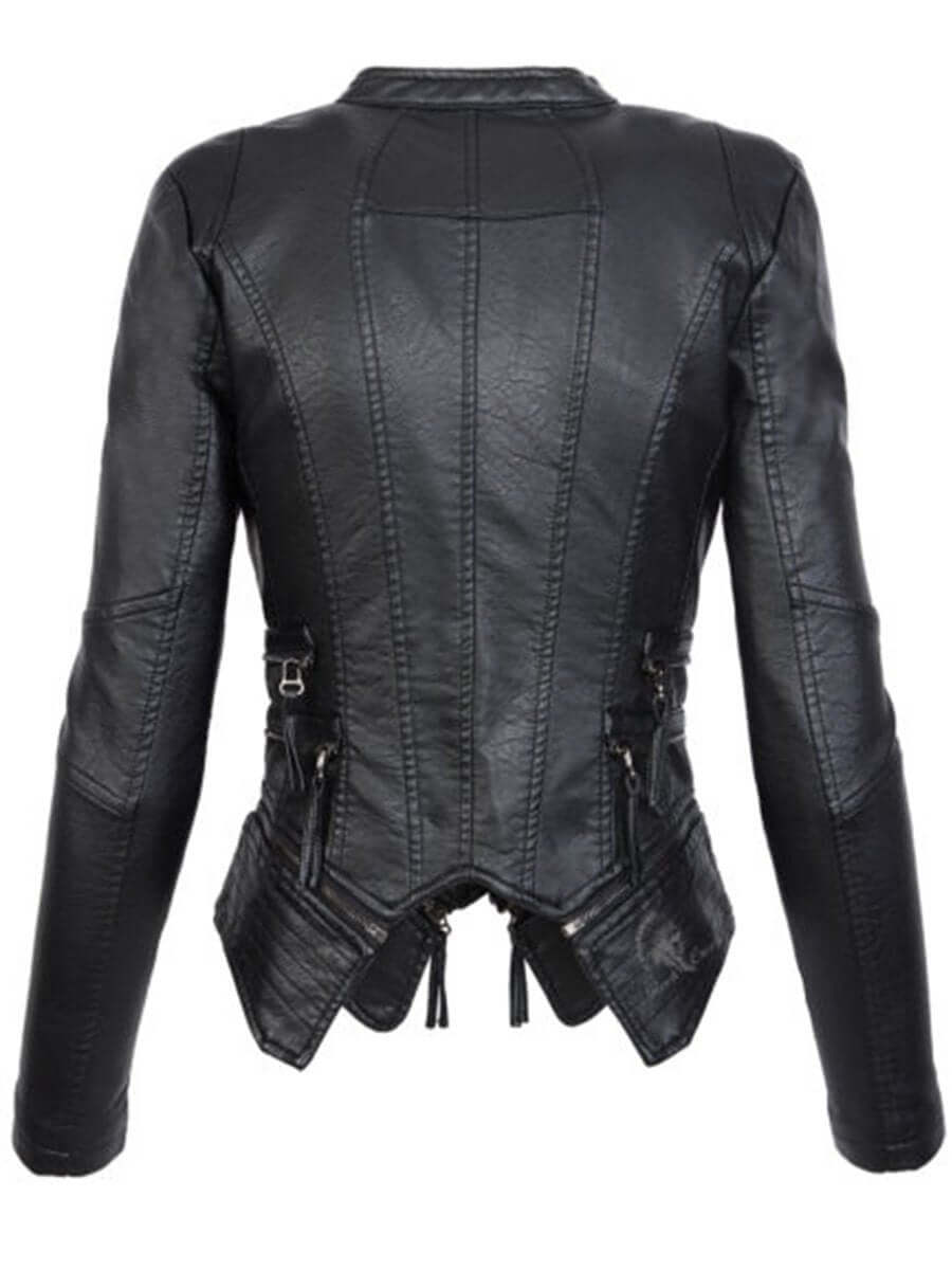 R&B | Damen Schwarze Asymmetrische PU-Leder Bikerjacke