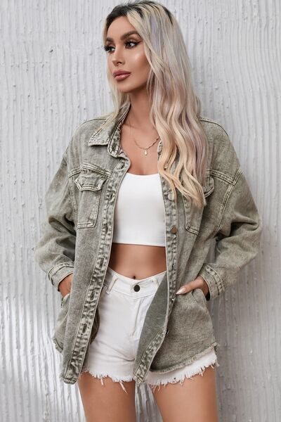 R&B | Button Up Pocketed Raw Hem Denimjacke