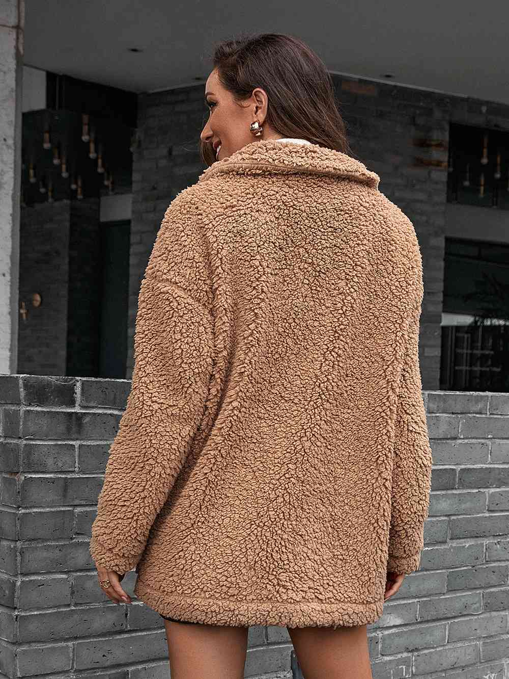R&B | Double Take Zip up Teddy Jacke mit Kragen