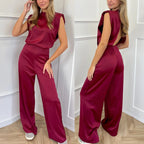 R&B | Ärmelloser Satin-Overall mit weitem Bein