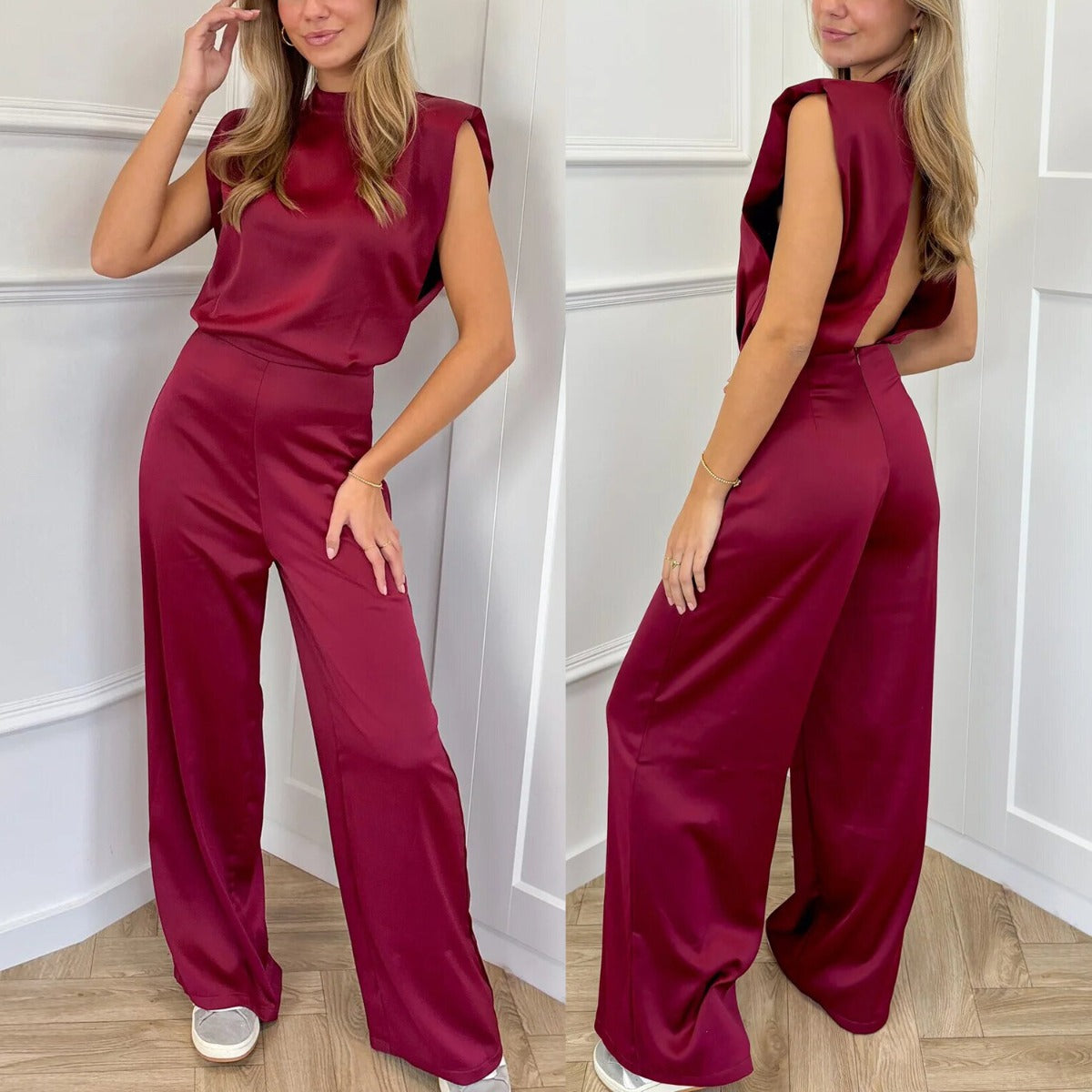 R&B | Ärmelloser Satin-Overall mit weitem Bein