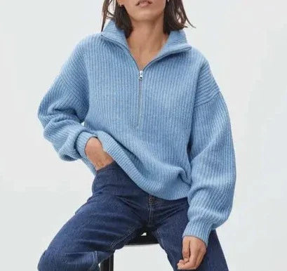 R&B | dicker Strickpullover mit Reißverschlusskragen für herbstliche Schichten