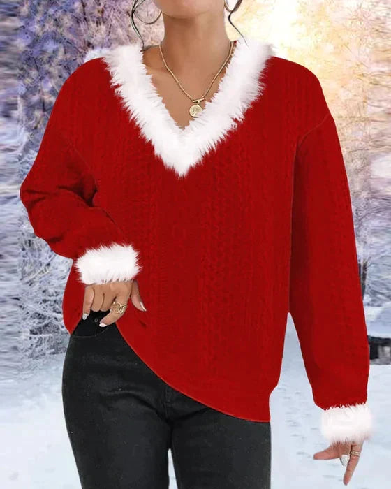 R&B | Pelzkragen Patchwork Pullover