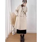 R&B | Wollmischung Lange Jacke mit Braunem Kragen für Damen