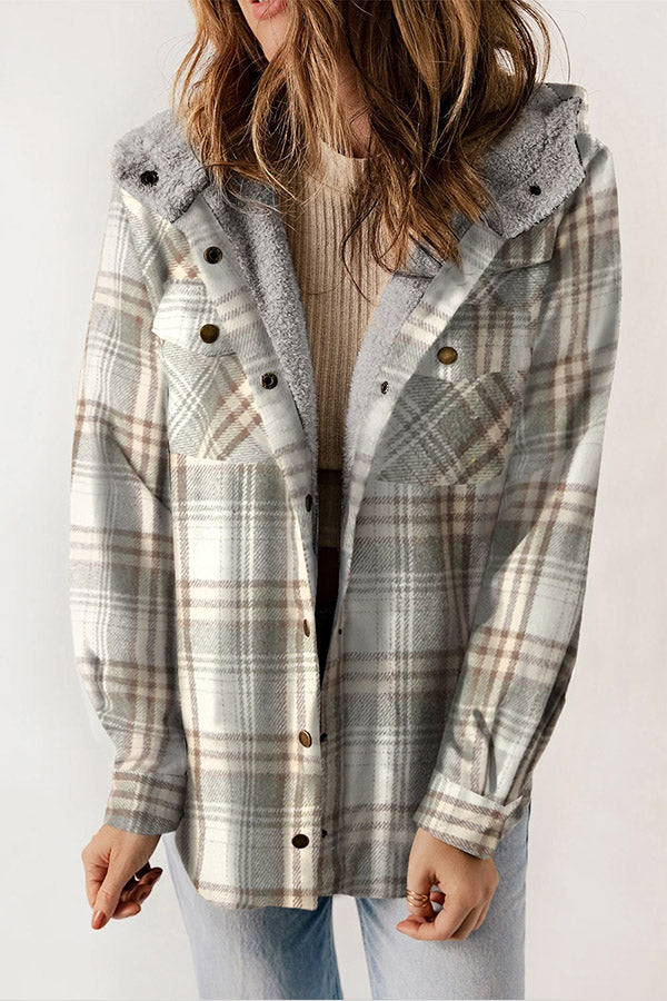 R&B | Knopf Sherpa gefütterte Kapuzen-Flanelljacke