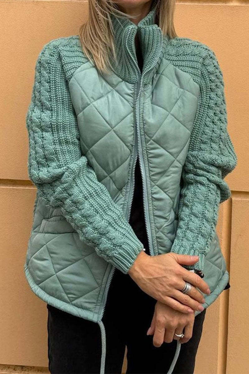R&B | Lässige einfarbige gestrickte Patchwork-gefütterte Jacke
