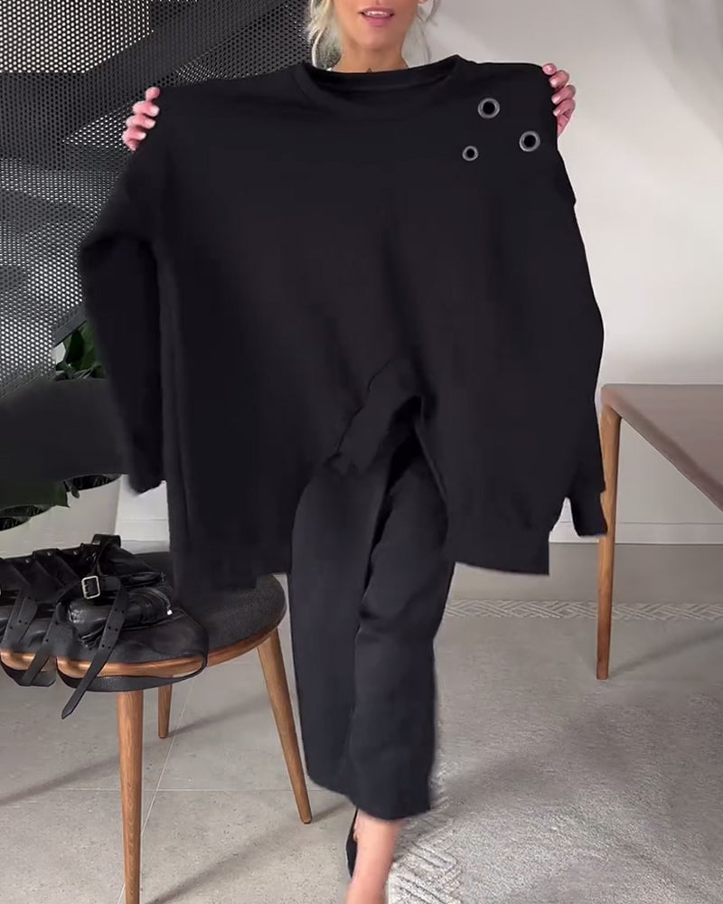 R&B | Sweatshirt mit Rundhalsausschnitt und Schlitz In Unifarbe