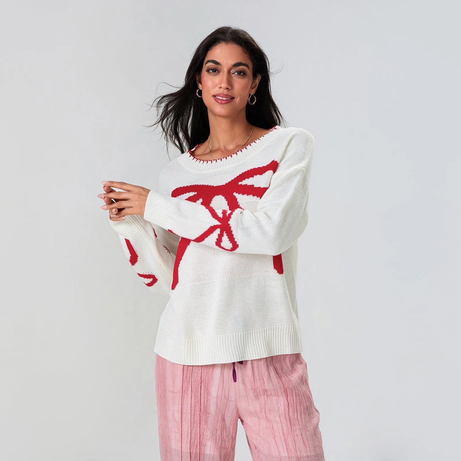 R&B | Festlicher Strickpullover mit Schleifen-Design