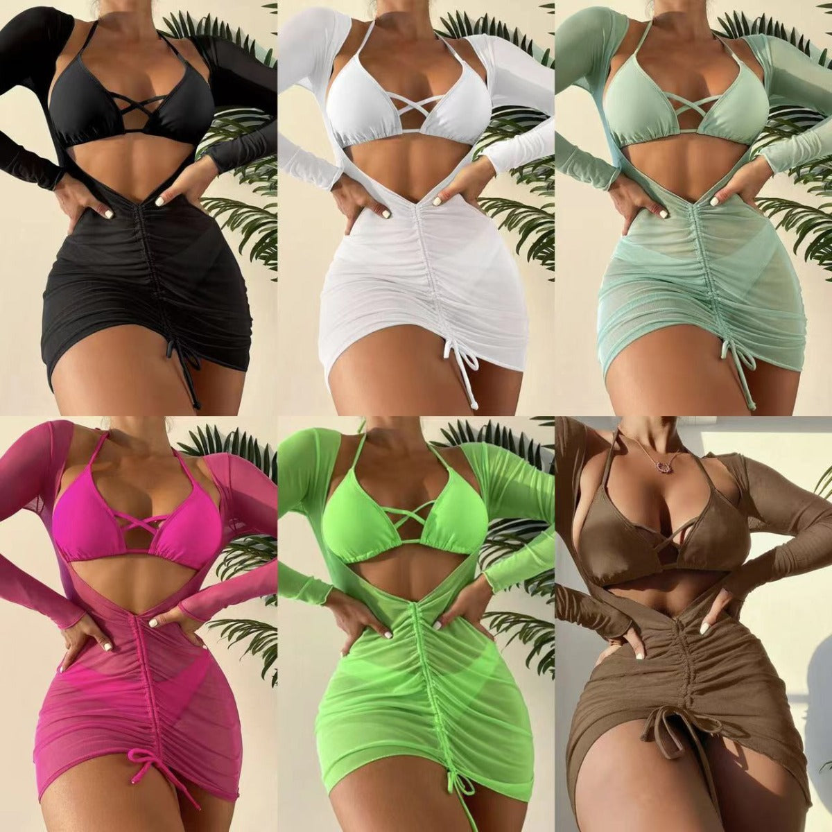 R&B | Bikini langer Gaze-Rock dreiteiliges Set