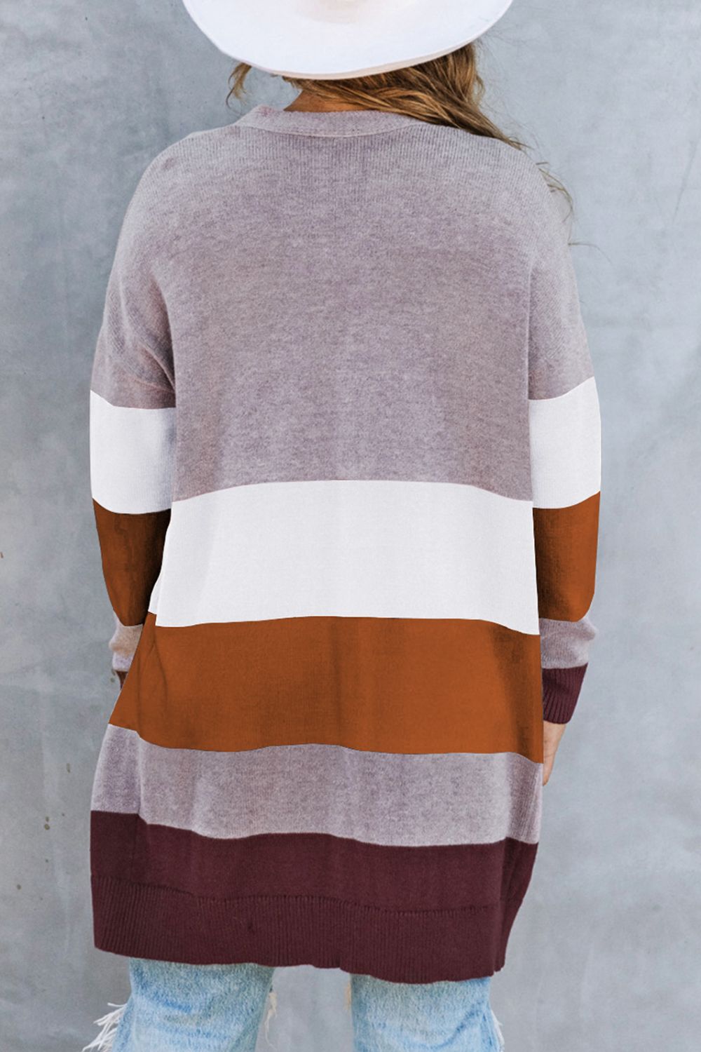 R&B | Farbblock Offene Front Rippbündchen Cardigan mit Taschen