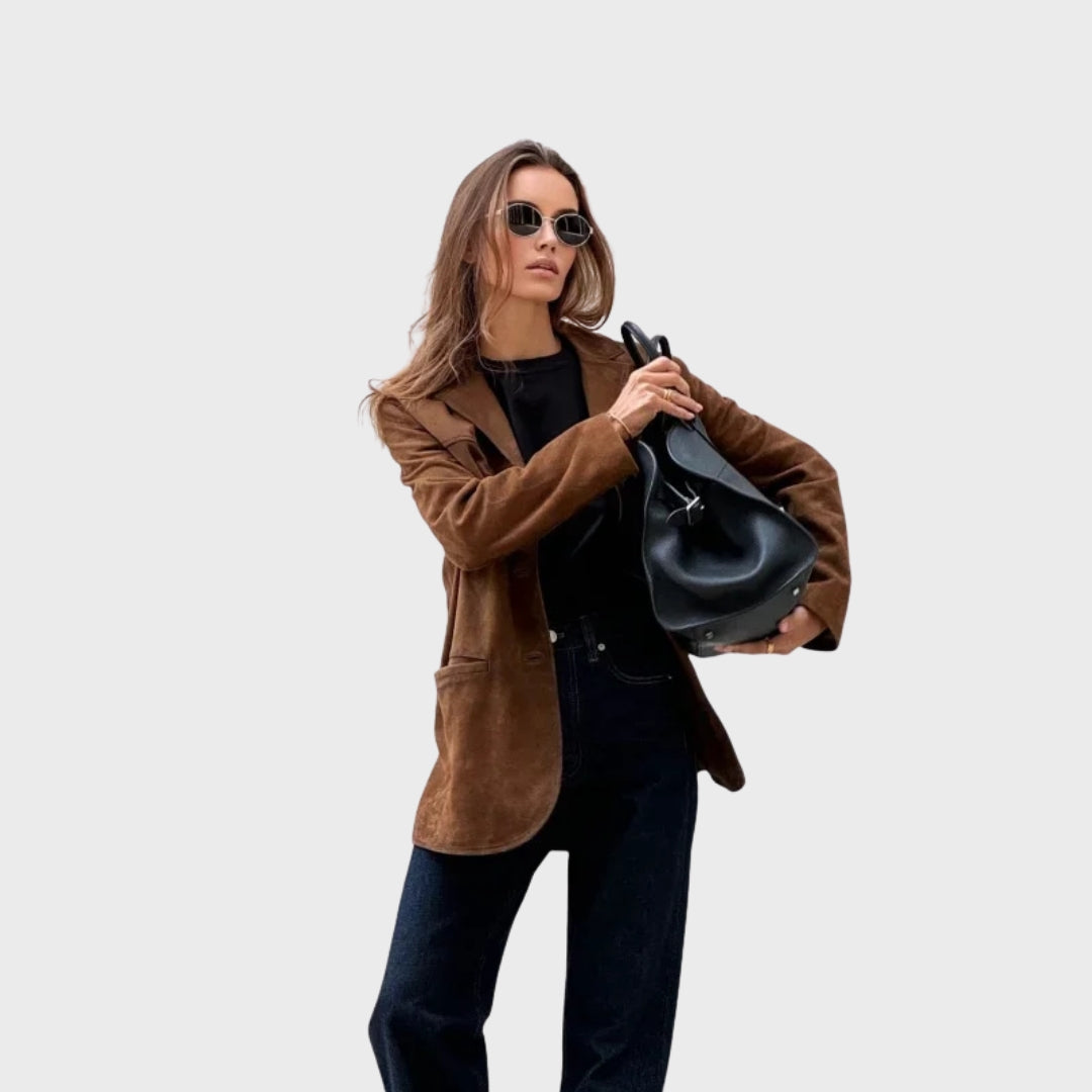 R&B | Elegante und warme Jacke mit braunem Wildlederrevers