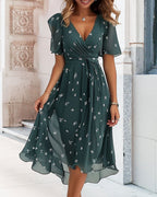 R&B | Elegantes Bedrucktes Kleid mit V-Ausschnitt und Krawatte