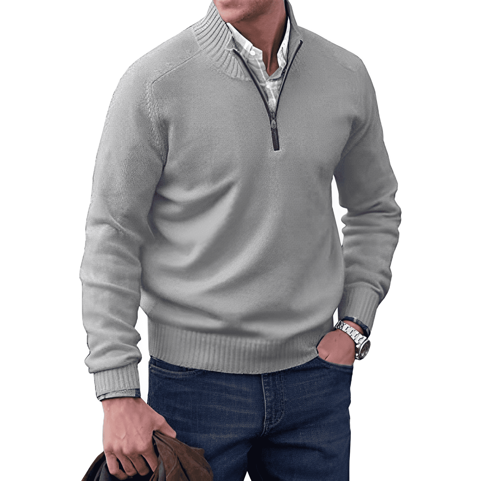 R&B | Klassischer Halb-zip Pullover für Männer Baumwolle Komfortabel und Warm