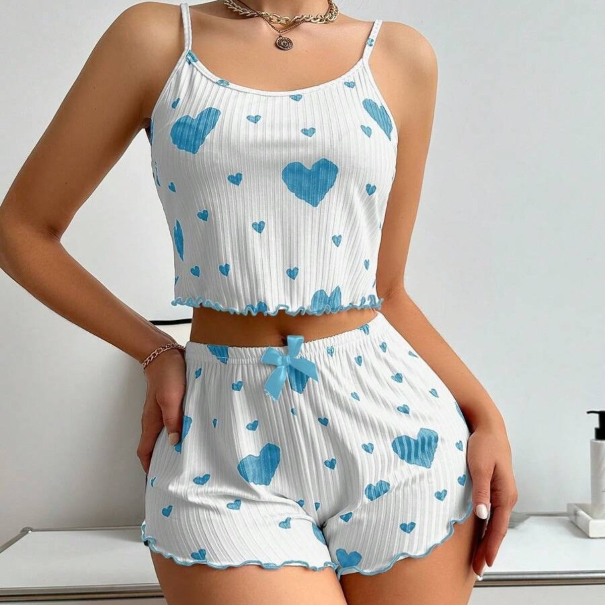 R&B | LiR&Be Bedruckte Hosenträger Shorts Pyjama Set