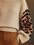 R&B | Rollkragen-strickpullover Leopardenärmel Modernes Aussehen