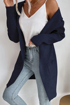 R&B | geripptes offen-front Cardigan mit Kapuze und Taschen