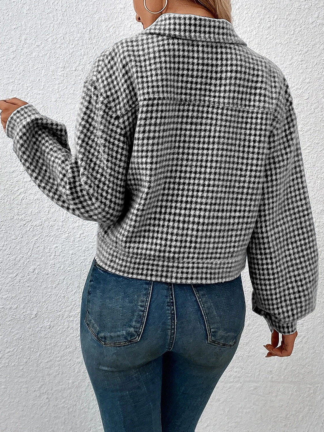 R&B | Kurze Jacke mit Hahnentritt-muster Knopfverschluss Schick und Klassischer Stil