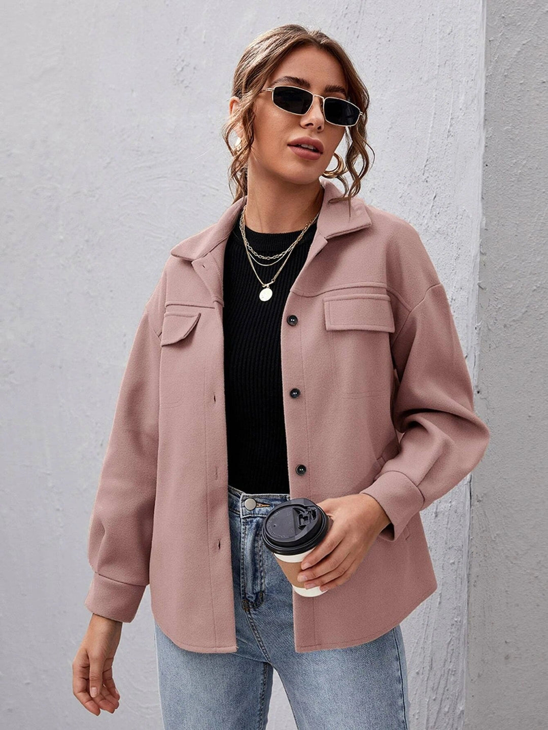 R&B | Locker Schulter Shacket mit Taschen