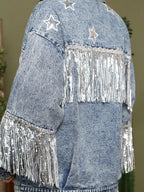 R&B | Fransen Details Lange Ärmel Denimjacke