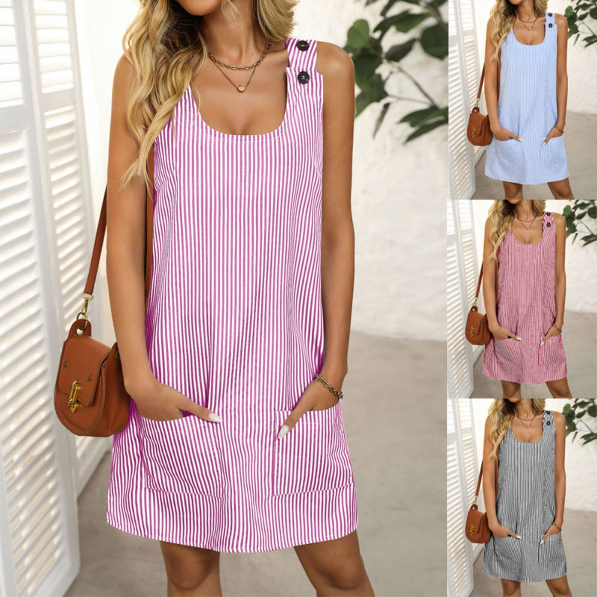 R&B | Gestreiftes Kleid mit Knopfleiste