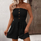 R&B | Einfarbige High-Waisted Tube Top Jumpsuit Shorts
