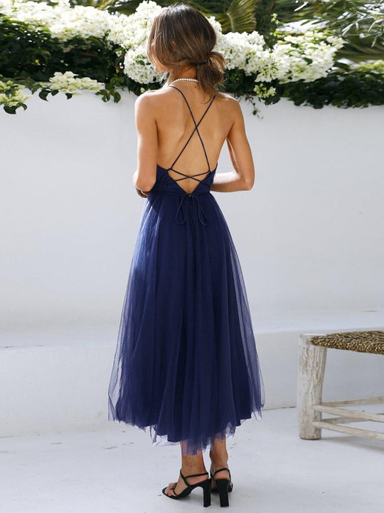 R&B | Rückenausschnitt Kreuzbandlos Ärmelloses Midi-Kleid